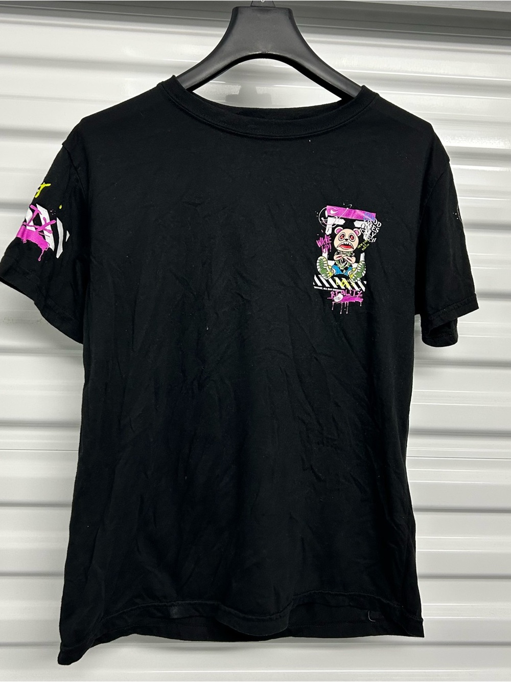 Kids Black Graphic Short-Sleeve Tee with Neon Skull Design